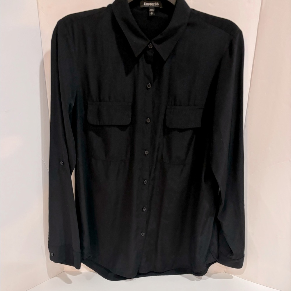 Express Black Long Sleeve Button-Front Shirt